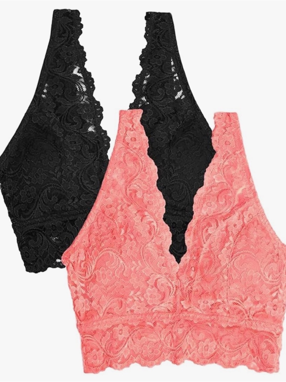 smart & sexy Lace V-Neck Bralettes - Black & Coral